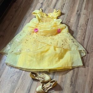 Yellow Princess Dress with Gold Glitter Shoes